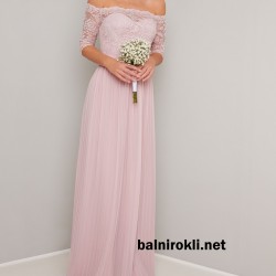 Абитуриентска Дълга Розова Рокля Дантела и Шифон Плисе