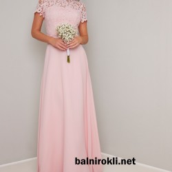 Абитуриентска Дълга Бална Рокля Розов Цвят Дантела