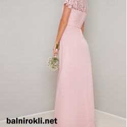 Абитуриентска Дълга Бална Рокля Розов Цвят Дантела