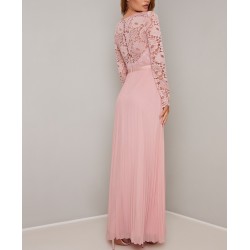 Бална Дълга Официална Розова Рокля Дантела Бална Дълга Официална Розова Рокля Дантела
