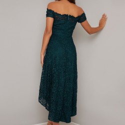 Асиметрична Абитуриентска Дантелена Зелена Рокля Деколте