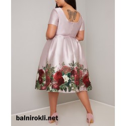 Бална Елегантна Рокля Макси Дами Флорал Сатен