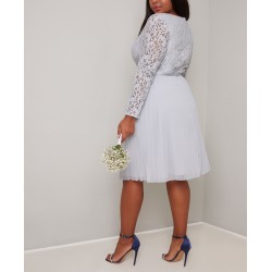 Абитуриентска Официална Светлосиня Рокля Макси Дами Дантела Шифон