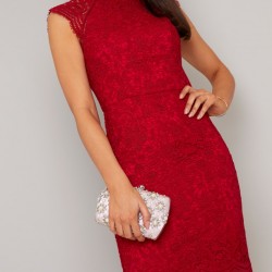 Дантелена Официална Рокля Малинов Цвят