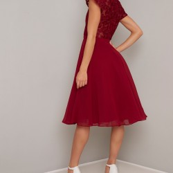 Елeгантна Вечерна  Рокля Бордо Средна Дължина