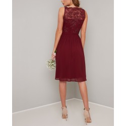 Бална Елегантна Коктейлна Рокля Бордо Средна Дължина