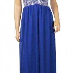 Вечерна Дълга Елегантна Рокля Кралско Син Цвят Камъни