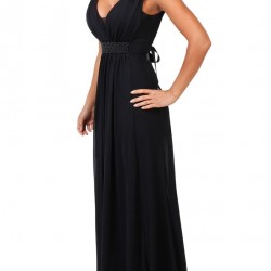 Дълга Вечерна Черна  Официална Рокля Презрамки Декорация