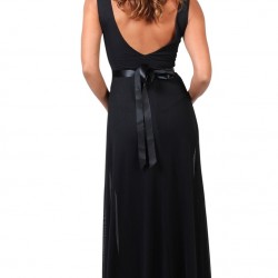 Дълга Вечерна Черна  Официална Рокля Презрамки Декорация