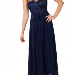 Елегантна Вечерна Тъмносиня Рокля Бродерия Прозрачен Панел