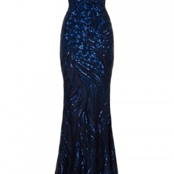 Блестяща Тъмносиня Рокля Русалка Бюстие