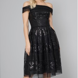 Блестяща Черна Официална Рокля Деколте 