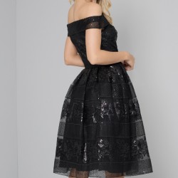 Блестяща Черна Официална Рокля Деколте 