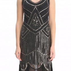 Блестяща Черна Рокля Златни Пайети Ресни