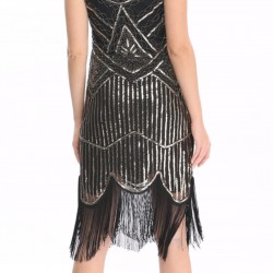 Блестяща Черна Рокля Златни Пайети Ресни