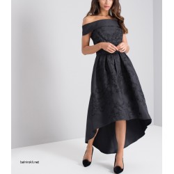 Бална Асиметрична Черна Рокля Сатен Бродерии
