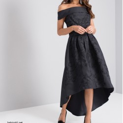 Бална Асиметрична Черна Рокля Сатен Бродерии