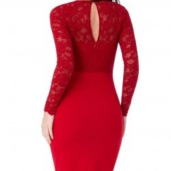 Вечерна Къса Червена Официална Рокля Дантела Вечерна Къса Червена Официална Рокля Дантела