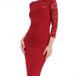 Вечерна Къса Червена Права Рокля Дантела