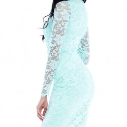 Вечерна Елегантна Къса Рокля Ментов Цвят Дантела