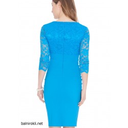 Елегантна Рокля Дантела Ръкави Цвят Тюркоаз