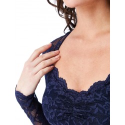 Елегантна Тъмносиня Рокля Дантела Деколте