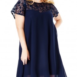 Елегантна Синя Къса Бална Рокля Дантела Шифон Макси Дами