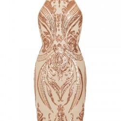 Елегантна Официална Къса Рокличка Шампанско Златни Декорации