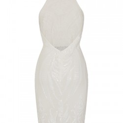 Елегантна Къса Бяла Парти Рокля Пайети