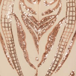 Елегантна Официална Къса Рокличка Шампанско Златни Декорации