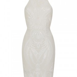 Елегантна Къса Бяла Парти Рокля Пайети