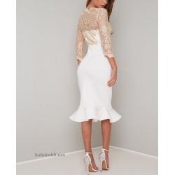 Бяла Права Рокля Златисти Бродерии