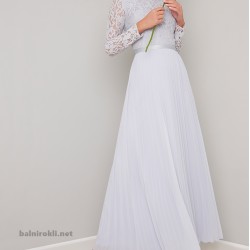 Бална Светлосиня Дълга Официална Рокля Дантела