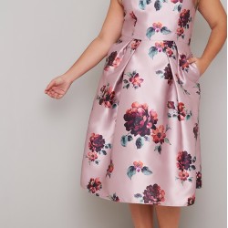 Бална Рокля Розов Сатен Флорал Макси Дами