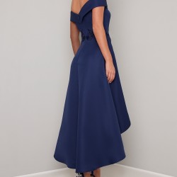 Асиметрична Абитуриентска Тъмносиня Рокля Сатен Бродерия