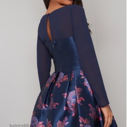 Асиметрична Официална Тъмносиня Рокля Ръкави