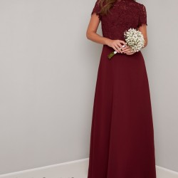 Абитуриентска Тъмночервена Бална Рокля Бюстие Дантела