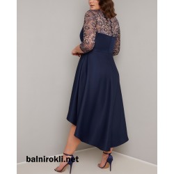 Асиметрична Бална Синя Елегантна Рокля Сатен Макси Дами