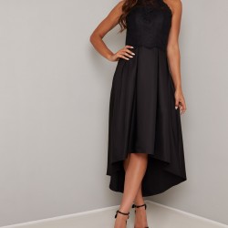  Асиметрична Вечерна Черна  Рокля Бюстие Дантела Сатен