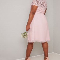 Абитуриентска Къса Розова Рокля Дантела Макси Дами
