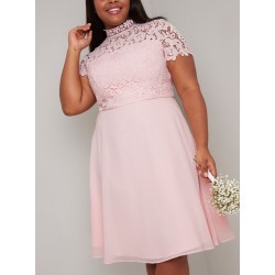 Абитуриентска Къса Розова Рокля Дантела Макси Дами