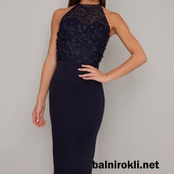 Елегантна Права Тъмносиня Коктейлна Рокля