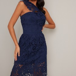 Дантелена Къса Тъмносиня Права Официална Рокля 