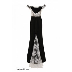 Дълга Елегантна Черна Рокля с Дантела Жарсе