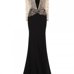 Елегантна Дълга Черна Рокля Златист Брокат