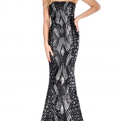 Бална Дълга Сребриста Рокля Пайети 