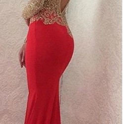 Елегантна Дълга Червена Рокля Златист Брокат