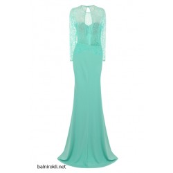 Елегантна Дълга Рокля Цвят Мента Блестящ Брокат