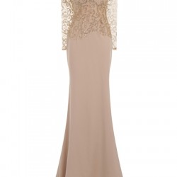 Елегантна Дълга Рокля Шампанско Златист Брокат