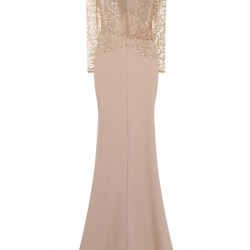 Елегантна Дълга Рокля Шампанско Златист Брокат